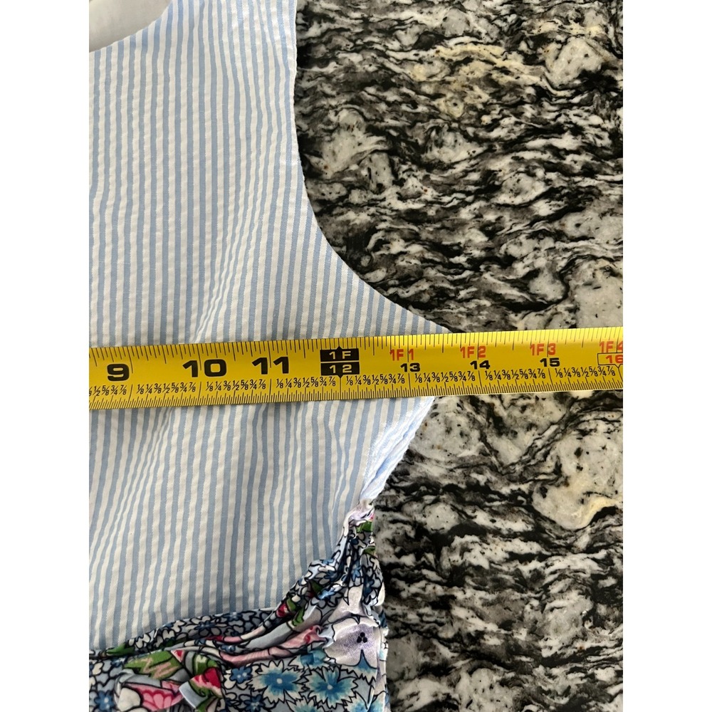 Rare Editions Dress Girls 10 Blue White Striped Seersucker Floral Bow Tie Waist - Picture 5 of 5